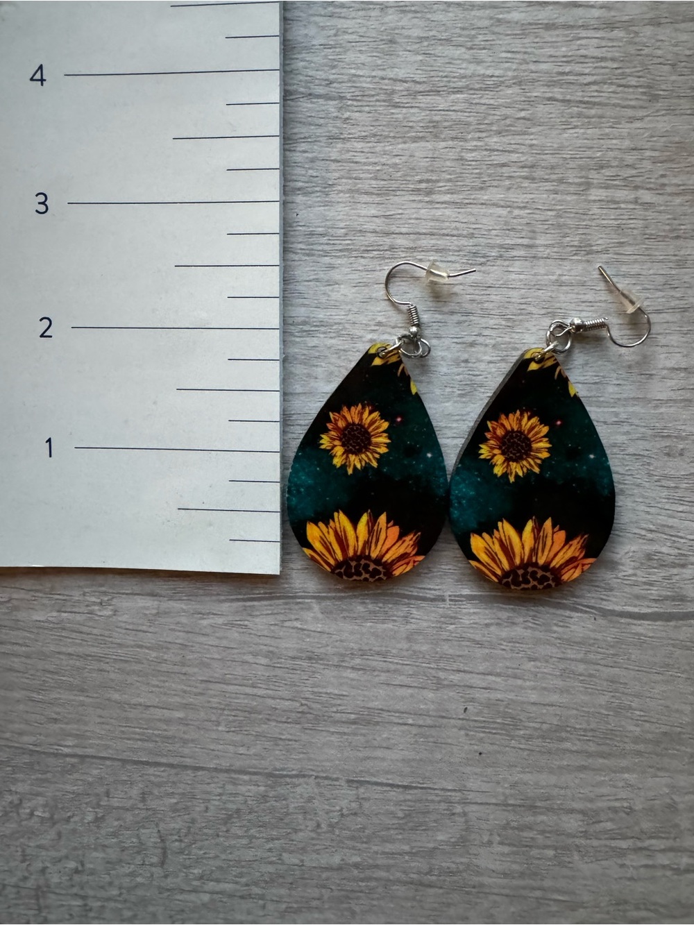 Sunflower Teardrop Dangle Earrings - Yellow & Dark Green